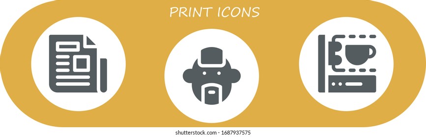 conjunto de iconos de impresión. 3 iconos de impresión rellenos.  Iconos modernos sencillos, como: Periódico, Punk, escáner de impresión 3d