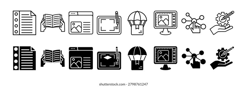 Print icon set. Advertisement and brochure symbol. Vector illustration.