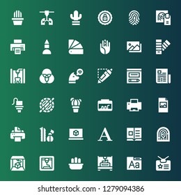 print icon set. Collection of 36 filled print icons included Identity, Font, Printing, Cactus, d printer, Fingerprint, Flyer, d printing software, Printer, Print, Terrarium, Holi