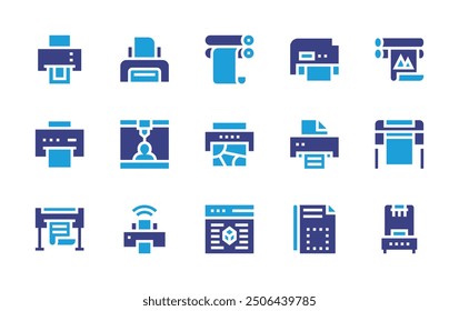 Print icon set. Duotone color. Vector illustration. Containing printingmachine, printer, print, largeformat, 3dprinting, printing, 3dprinter, cylinder, bust.