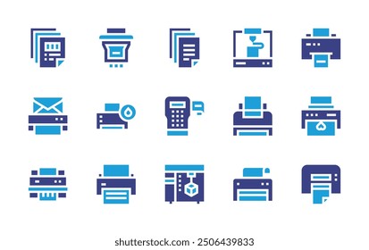 Print icon set. Duotone color. Vector illustration. Containing paper, print, printer, dprinter, labeling, printing, 3dprinting, inkcartridge.