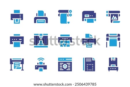 Print icon set. Duotone color. Vector illustration. Containing printingmachine, printer, print, largeformat, 3dprinting, printing, 3dprinter, cylinder, bust.