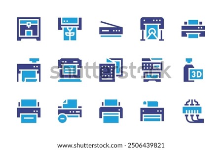 Print icon set. Duotone color. Vector illustration. Containing plotter, printer, scanner, 3dprinting, printing, subtract, 3dprinter.
