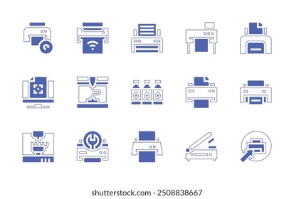 Print icon set. Duotone style line stroke and bold. Vector illustration. Containing plotter, refreshdata, printer, dprinting, printing, print, paperprinter, inkcartridge, scanner.