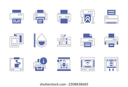 Print icon set. Duotone style line stroke and bold. Vector illustration. Containing dprinter, offset, printing, printingpress, print, architecture, printer, ink.