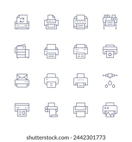 Print icon set. Thin line icon. Editable stroke. Containing recycledpaper, printer, print, printingmachine, plotter, ink, offset.