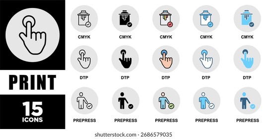 PRINT icon set with various styles and colors of corporate sustainability performance for investment screening	
