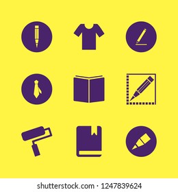 print icon. print vector icons set open book, paint roller, tie and pencil