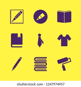 print icon. print vector icons set paint roller, books, open book and t shirt