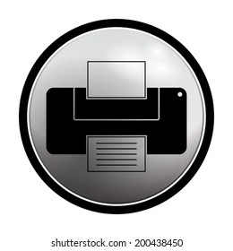 Print icon - vector round button on light background