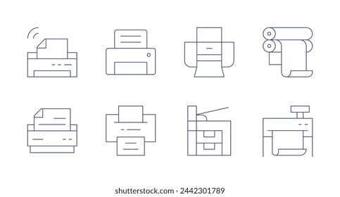 Imprimir iconos. Trazo editable. Contiene wifi, electrónica, impresora, impresión, cilindro de impresión, plotter.