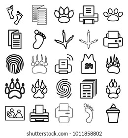 Print icons. set of 25 editable outline print icons such as animal paw, footprint of  icobird, foot print, printer, news, paw, family photo, ice cream in can, newspaper