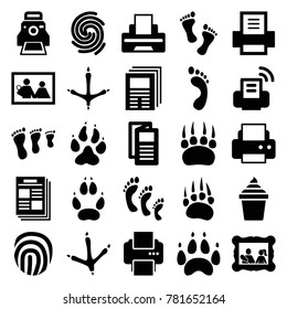 Print icons. set of 25 editable filled print icons such as animal paw, footprint of  icobird, printer, news, family photo, family footprint, ice cream in can, newspaper