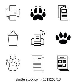 Print icons. set of 9 editable filled and outline print icons such as paw, news, newspaper, printer, animal paw