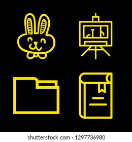 print icons set with book, rabbit hand drawn animal head and blueprint vector set