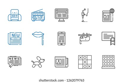 print icons set. Collection of print with tic tac toe, newspaper, dog, news, certificate, sloth, lips, d printer, printer. Editable and scalable print icons.