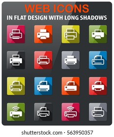 print icons set in flat design with long shadow