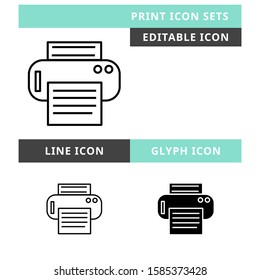 Print icons set vector design, modern editable line and  glyph icon, black colour and isolated for icon presentation, website and banner
