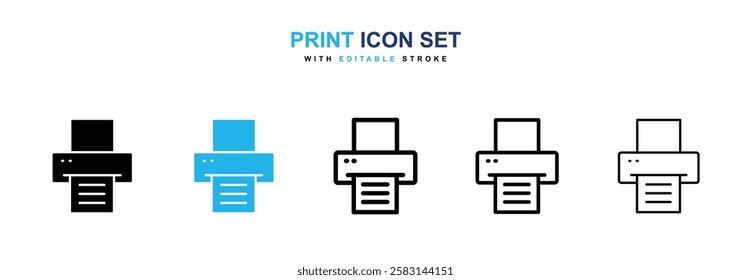 Print icons vector collection in black and blue colors on white background