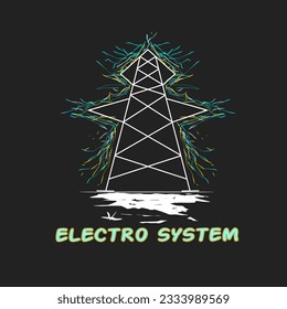 Print an illustration of an electric tower or an electric signal catcher that triggers electricity