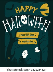 Print illustration HALLOWEEN GRAVE YARD concept for party poster