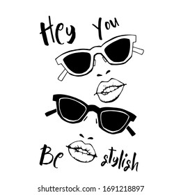 imprenta, imagen de feminidad de lentes de sol, labios, fosas nasales, letras, Oye, sé elegante