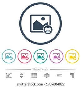 Imprimir iconos de color plano de imagen en contornos redondos. 6 iconos de bonificación incluidos.