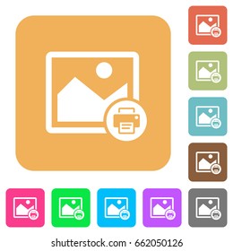 Print image flat icons on rounded square vivid color backgrounds.