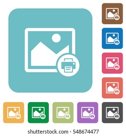 Print image white flat icons on color rounded square backgrounds