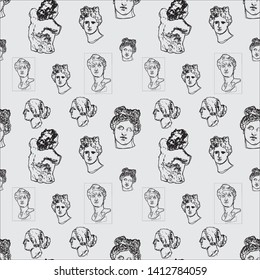 Print with images of Greek statues  