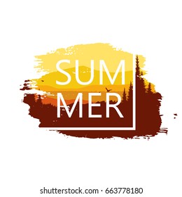 Print with the inscription summer. With a forest background. Vector image.