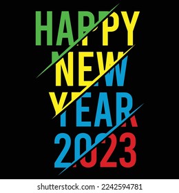 Ilustración de vectores aislados Impresión Una feliz celebración del año nuevo 2023 con fondo negro