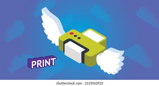 Print isometric design icon. Vector web illustration. 3d colorful concept