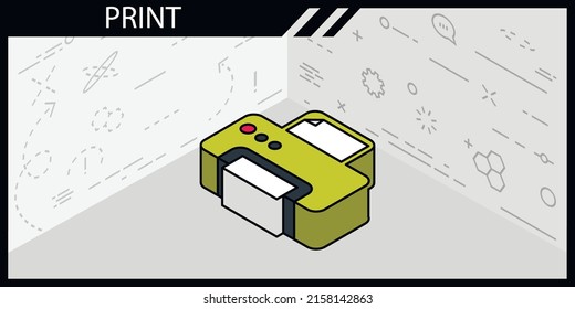 Print isometric design icon. Vector web illustration. 3d colorful concept