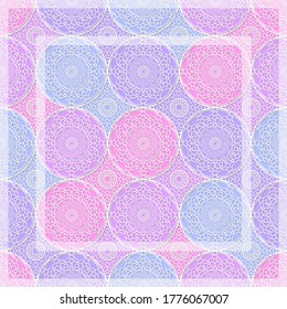 Print for kerchief, bandana, scarf, handkerchief, shawl, neck scarf. Squared pattern with arabic arabesque ornament for fabric, textile, silk products.Paisley vector with mosaic.Ornate modern tracery.