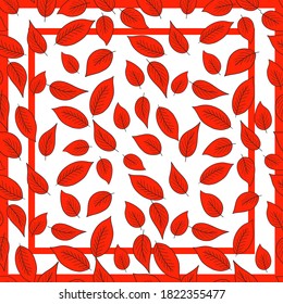 Print for kerchief, bandana, scarf, handkerchief, shawl, neck scarf. Squared pattern with ornament for fabric, textile, silk products. Paisley vector with red leaves. Floral modern tracery.