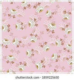 Print for kerchief, bandana, scarf, handkerchief, shawl, neck scarf. Squared pattern with ornament for fabric, textile, silk products. Paisley vector with flowers in nordic style.Floral folk tracery.