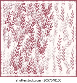 Print for kerchief, bandana, scarf, handkerchief, shawl, neck scarf. Squared pattern with ornament for fabric, textile, silk products. Paisley vector with abstract leaves. Floral folk tracery.