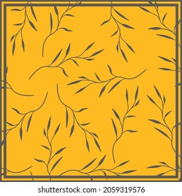 Print for kerchief, bandana, scarf, handkerchief, shawl, neck scarf. Squared pattern with ornament for fabric, textile, silk products. Paisley vector with abstract leaves. Floral folk tracery.