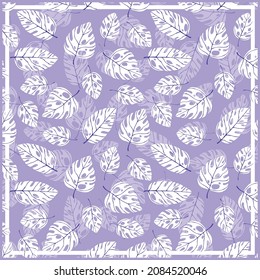 Print for kerchief, bandana, scarf, handkerchief, shawl, neck scarf. Squared pattern with ornament for fabric, textile, silk products. Paisley vector with abstract leaves. Floral folk tracery.