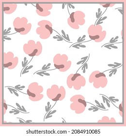 Print for kerchief, bandana, scarf, handkerchief, shawl, neck scarf. Squared pattern with ornament for fabric, textile, silk products. Paisley vector with flowers in nordic style.Floral folk tracery.