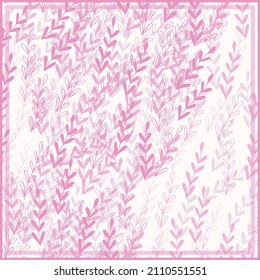Print for kerchief, bandana, scarf, handkerchief, shawl, neck scarf. Squared pattern with ornament for fabric, textile, silk products. Paisley vector with abstract leaves. Floral folk tracery.