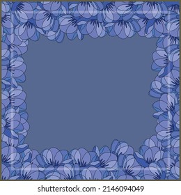 Print for kerchief, bandana, scarf, handkerchief, shawl, neck scarf. Squared pattern with ornament for fabric, textile, silk products. Paisley vector with abstract flowers. Floral folk tracery.