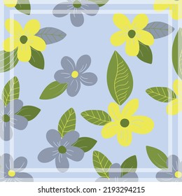 Print for kerchief, bandana, scarf, handkerchief, shawl, neck scarf. Squared pattern with ornament for fabric, textile, silk products. Paisley vector with abstract flowers. Floral folk tracery.