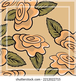 Print for kerchief, bandana, scarf, handkerchief, shawl, neck scarf. Squared pattern with ornament for fabric, textile, silk products. Paisley vector with abstract flowers. Floral folk tracery.
