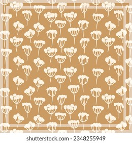 Print for kerchief, bandana, scarf, handkerchief, shawl, neck scarf. Squared pattern with ornament for fabric, textile, silk products. Paisley vector with abstract flowers. Floral folk tracery.