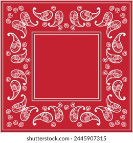 Print for kerchief, bandana, scarf, handkerchief, shawl, neck scarf. Squared pattern with ornament for fabric, textile, silk products. Paisley vector with abstract flowers. Floral folk tracery.