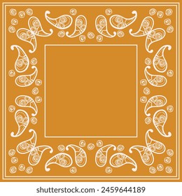 Print for kerchief, bandana, scarf, handkerchief, shawl, neck scarf. Squared pattern with ornament for fabric, textile, silk products. Paisley vector with abstract flowers. Floral folk tracery.