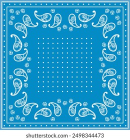 Print for kerchief, bandana, scarf, handkerchief, shawl, neck scarf. Squared pattern with ornament for fabric, textile, silk products. Paisley vector with abstract flowers. Floral folk tracery.