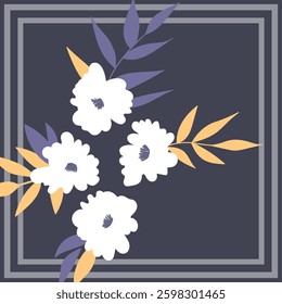 Print for kerchief, bandana, scarf, handkerchief, shawl, neck scarf. Squared pattern with ornament for fabric, textile, silk products. Paisley vector with abstract flowers. Floral folk tracery.